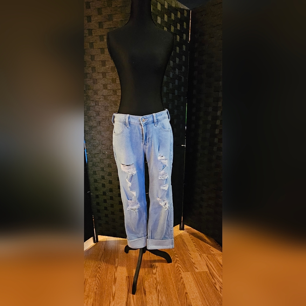 Hollister Light Blue Ripped Boyfriend Jeans